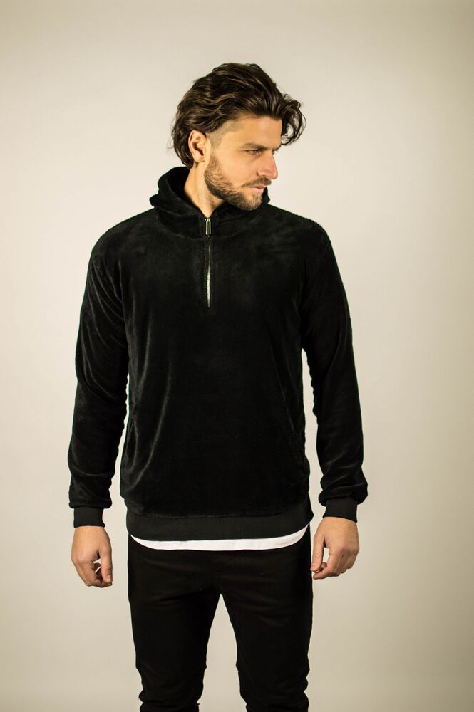 FLEECE ΜΕ ΚΟΥΚΟΥΛΑ ΚΑΙ ΦΕΡΜΟΥΑΡ ΜΑΥΡΟ